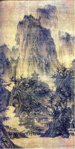 Traditional Chinese landscape painting shows humanity embedded delicately within nature